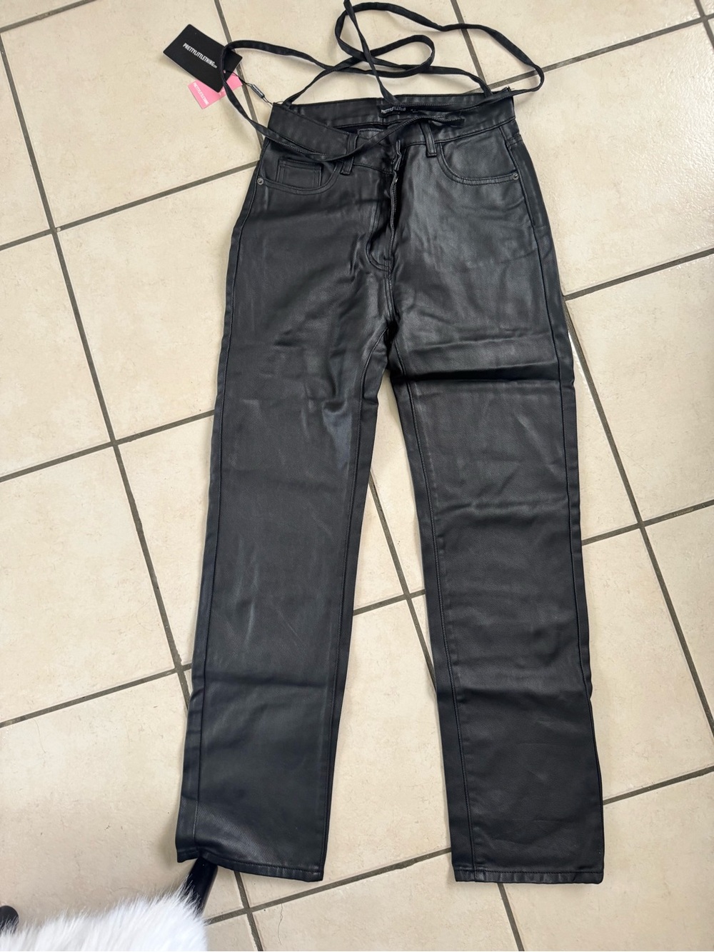PrettyLittleThing Black Faux Leather Straight Leg Jeans